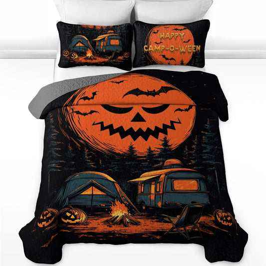 Shineful All Season Quilt 3-Piece Set - Moonlit Halloween Camping