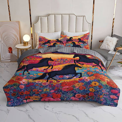 Shineful All Season Quilt 3-Piece Set Colorful Horses