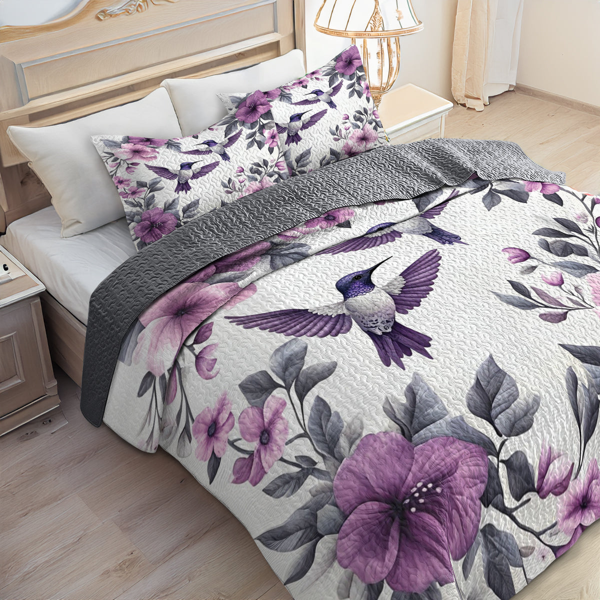 Shineful All Season Quilt 3-Piece Set Hummingbird Violet Dream V1