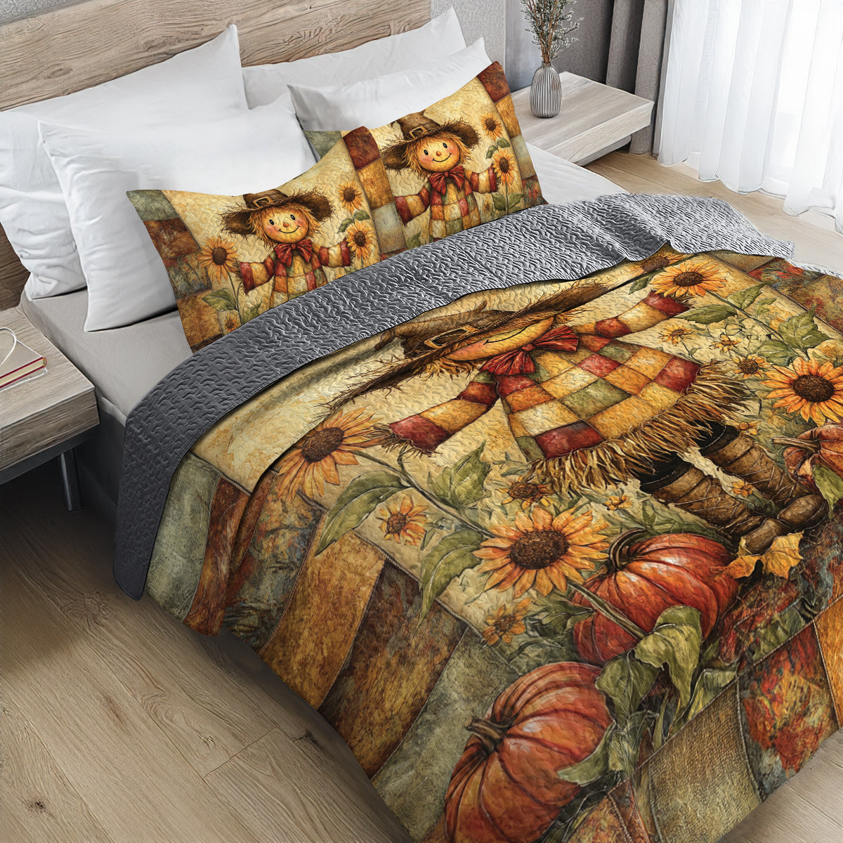 Shineful All Season Quilt 3-Piece Set Sunflower Scarecrow