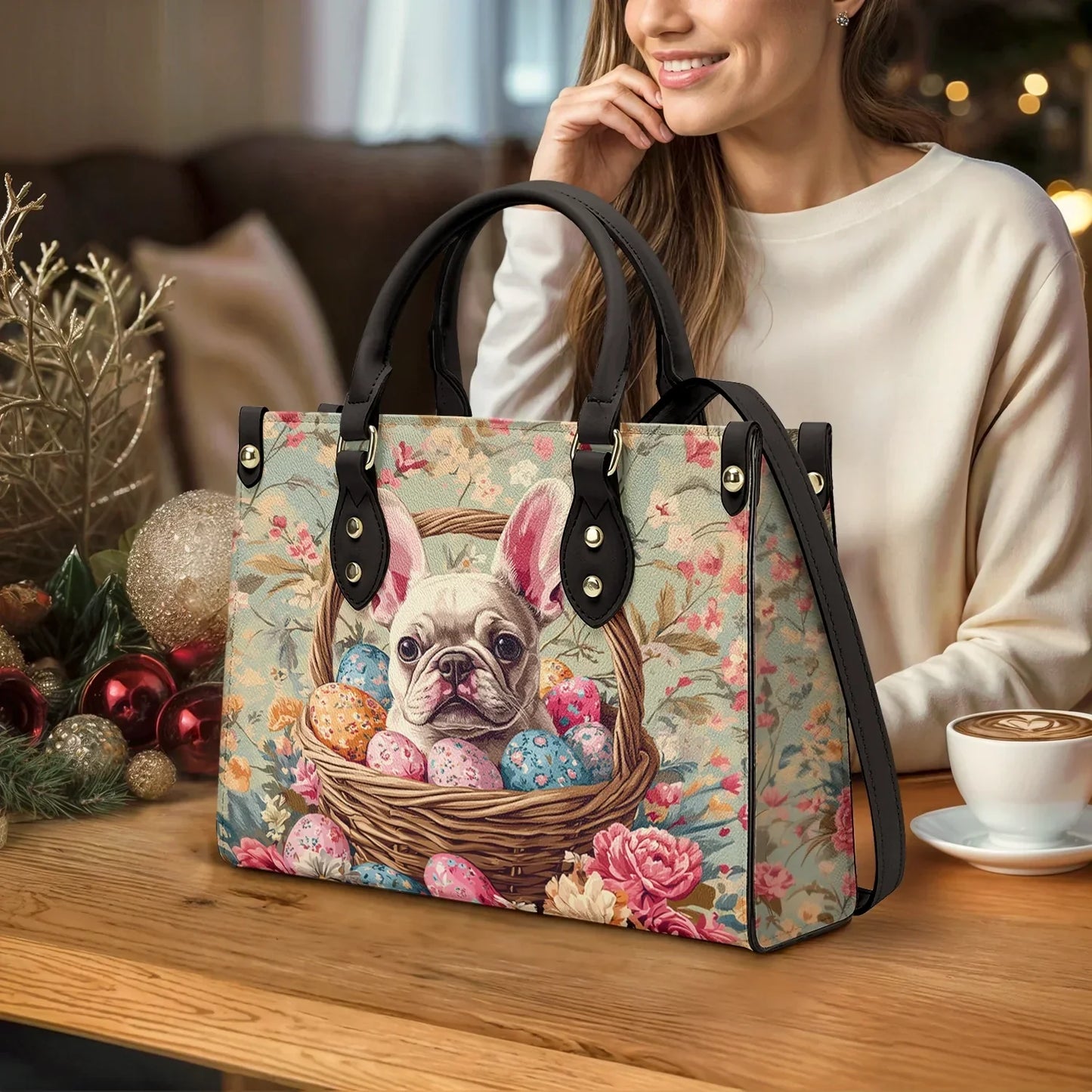 Shineful Leather Bag Floral Frenchie Easter