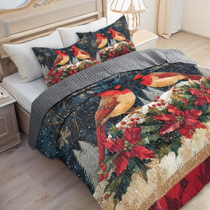 Shineful All Season Quilt 3-Piece Set - Cardinal Snowfall