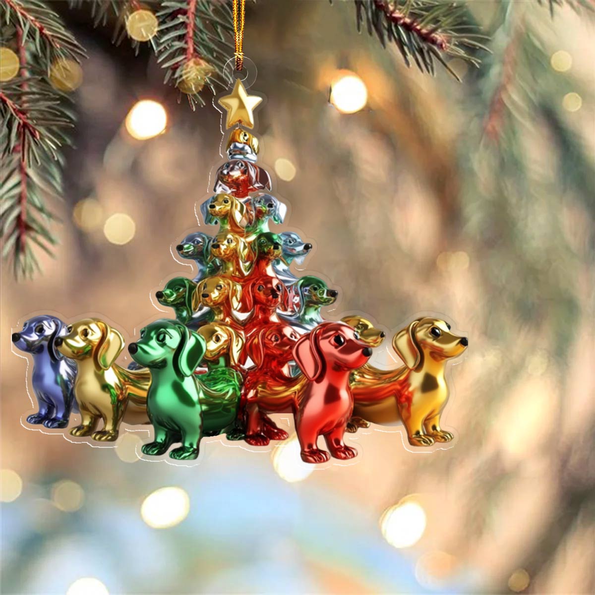 Shineful 2D Acrylic Ornament Whimsical Dachshunds Christmas Trees