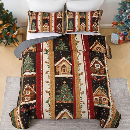 Shineful All Season Quilt 3-Piece Set Festive Gingerbread House