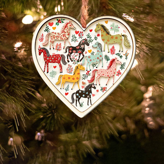 Shineful 2D Acrylic Ornament Beautiful Horses Floral