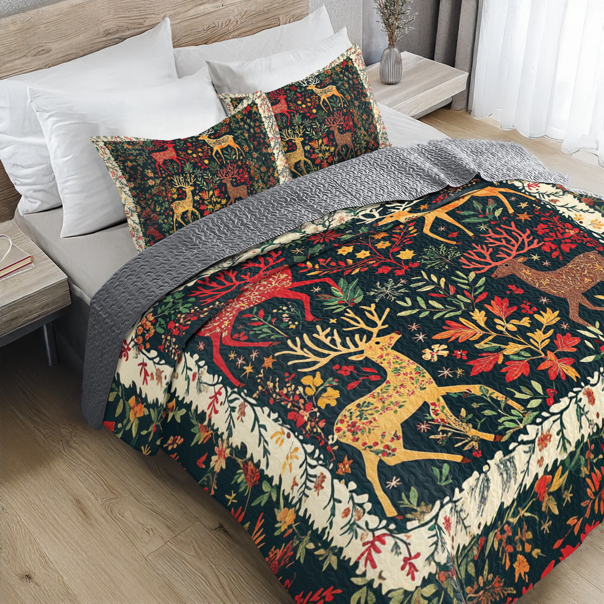 Shineful All Season Quilt 3-Piece Set - Rustic Reverie Reindeer