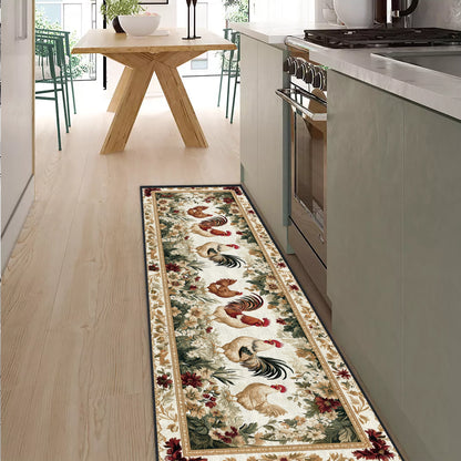 Shineful Ultra-Thin Non Skid Floor Mat, Kitchen Rugs Roosters Vintage Garden