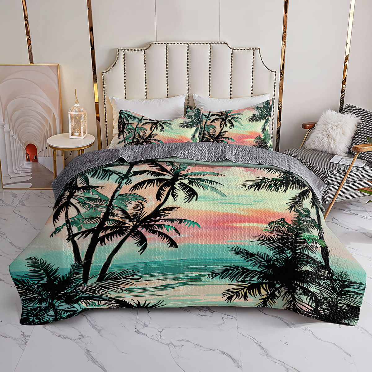 Shineful All Season Quilt 3-Piece Set Tropical Coconut Tree