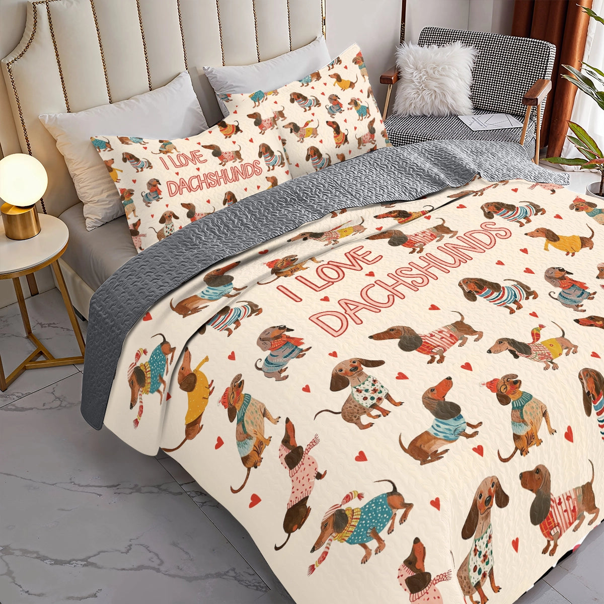 Shineful All Season Quilt 3-Piece Set Dachshund Lovely Delight