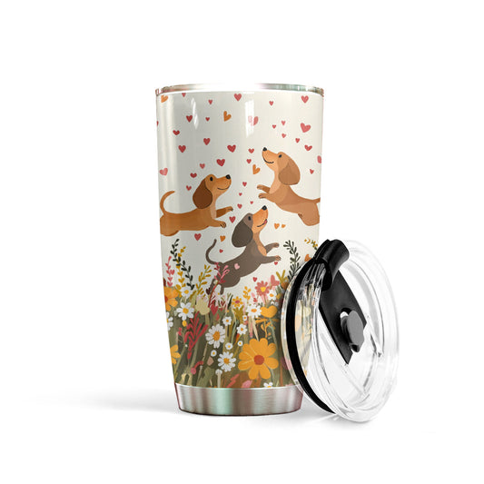 Glänzender 20oz-Becher – Blumen-Dackel mit Herz