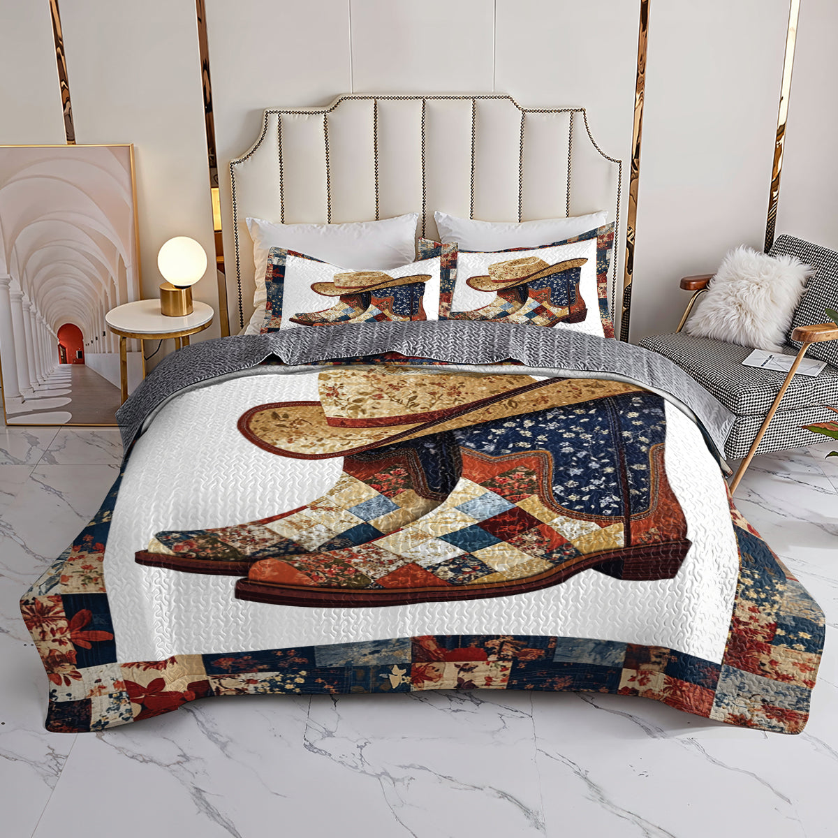 Shineful All Season Quilt 3-Piece Set Patchwork Cowboy Boots