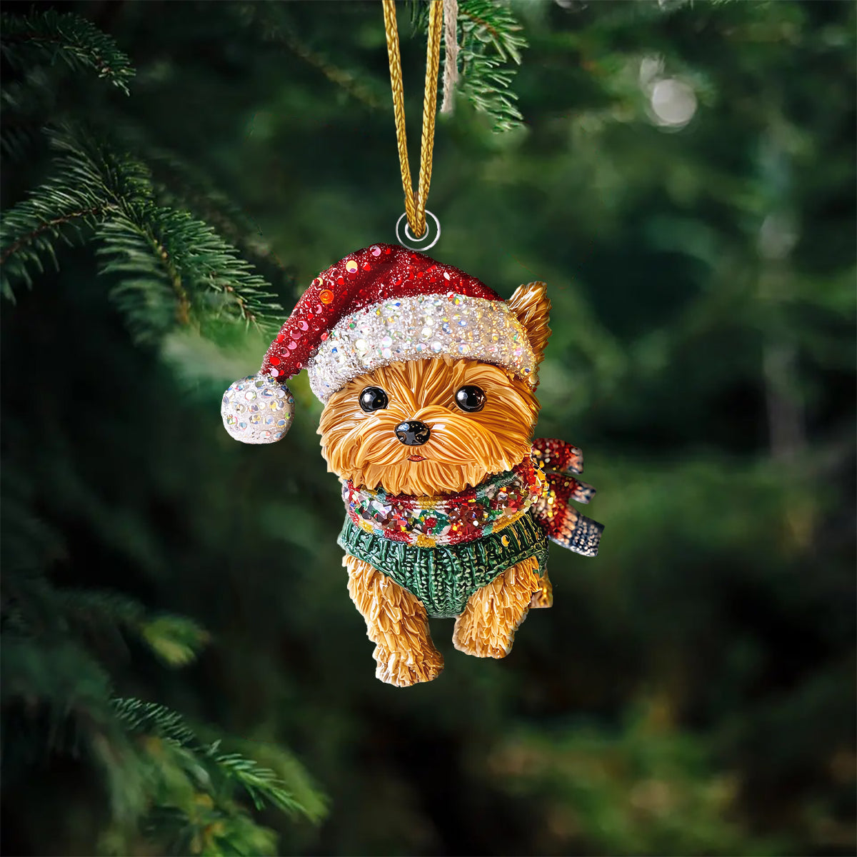 Shineful 2D Acrylic Ornament Twinkling Christmas Yorkie