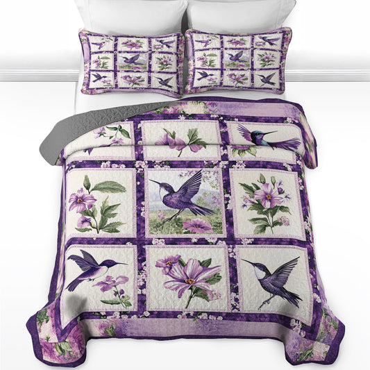 Shineful All Season Quilt 3-Piece Set Beautiful Violet Hummingbird