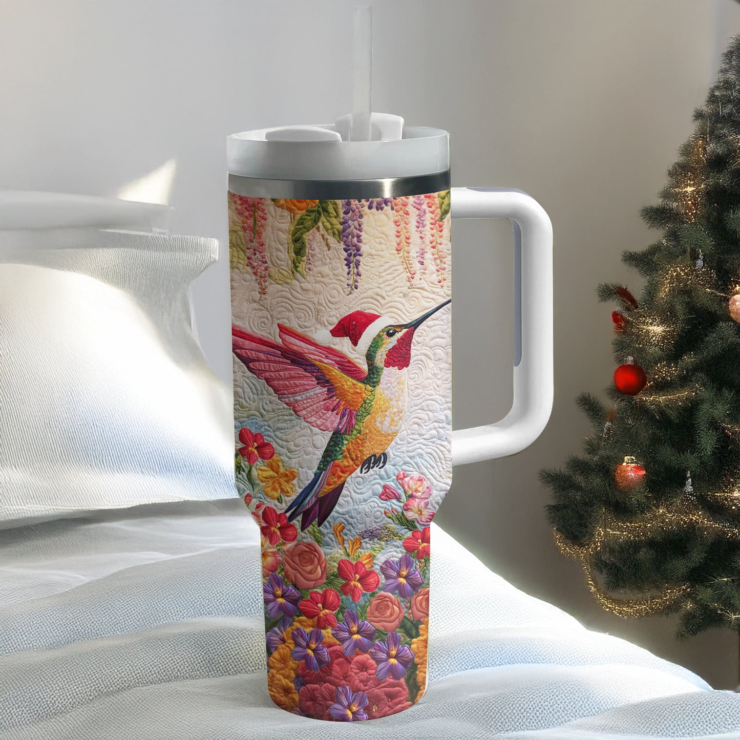 Shineful Tumbler Floral Christmas Hummingbird