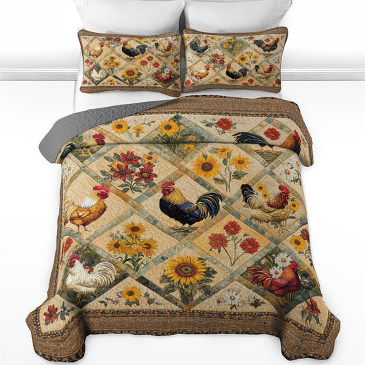 Shineful All Season Quilt 3-Piece Set Vintage Rooster