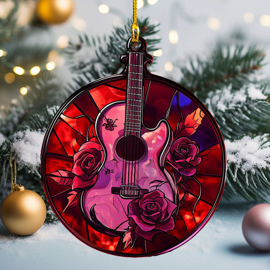 Shineful 2D Acrylic Ornament - Stained Glass Rose Guitar