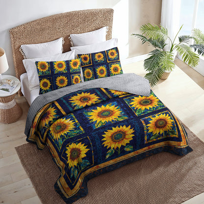 Shineful All Season Quilt 3-Piece Set -  Sunflowers Bloom Brilliantly