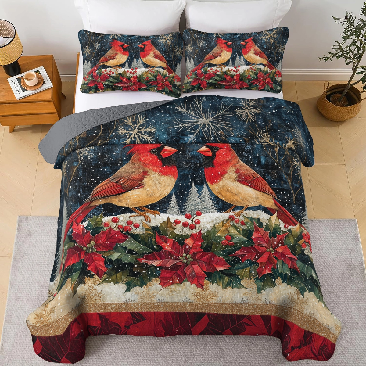 Shineful All Season Quilt 3-Piece Set - Cardinal Snowfall