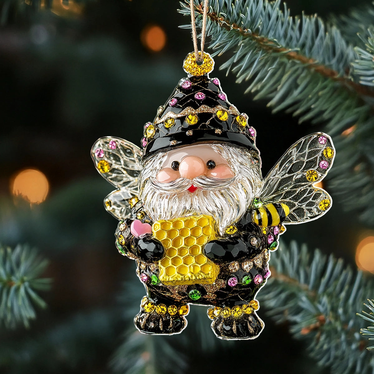 Shineful 2D Acrylic Ornament Bee Santa Festive Buzz of Joy