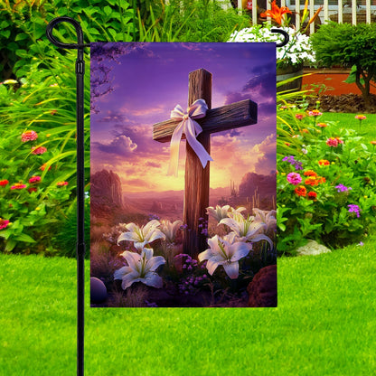 Shineful Garden Flag 12" x 18" Peaceful Sunrise Cross