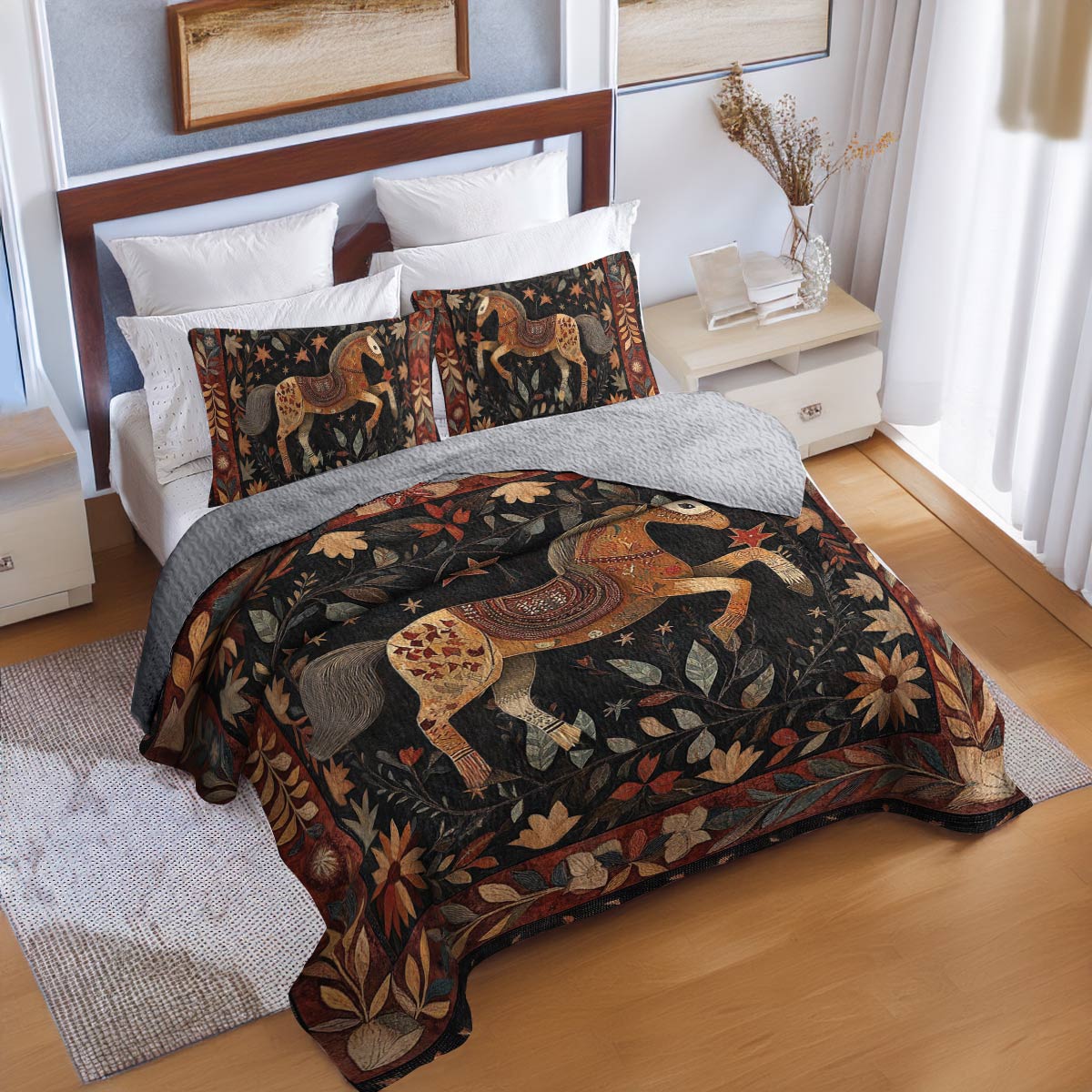 Shineful All Season Quilt 3-Piece Set Meadow Horse