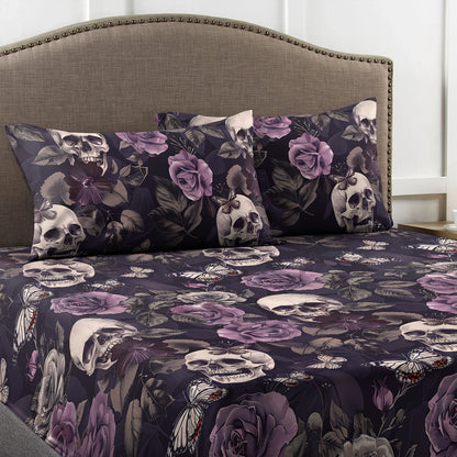 Shineful Fitted Sheet - Midnight Skulls and Roses