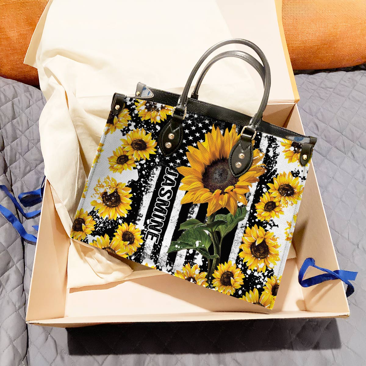 Sac en cuir brillant personnalisé Tournesol Hope Love