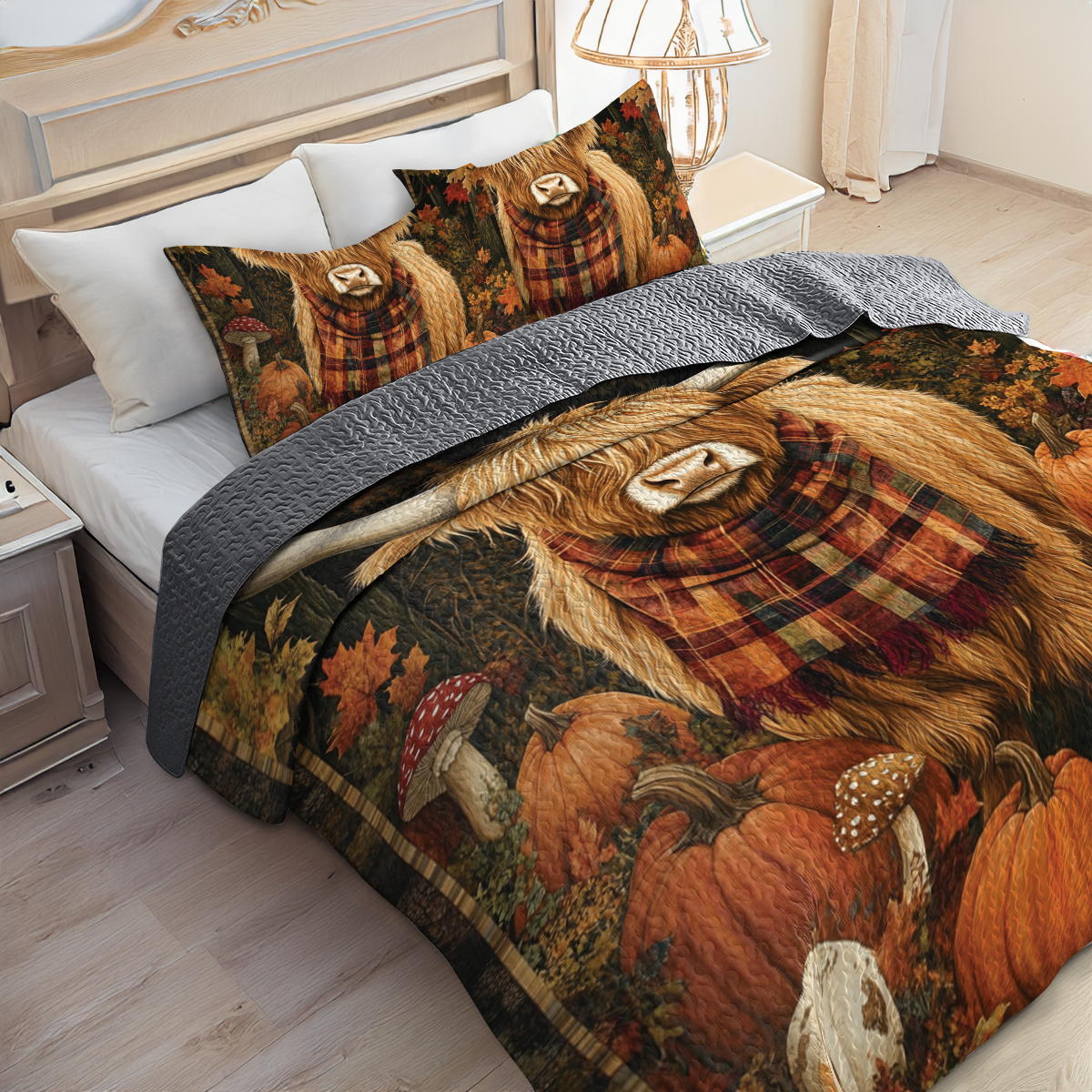 Shineful All Season Quilt 3-Piece Set - Cow, Fall & Pumpkins