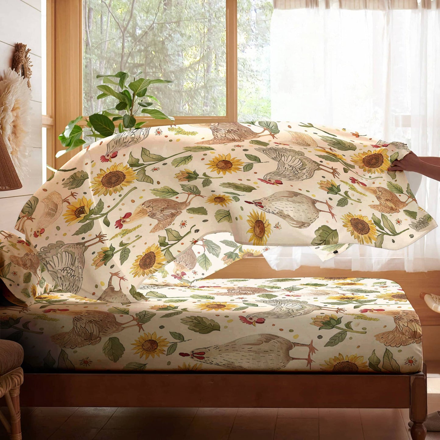 Shineful 4-Piece Bed Sheet Set Sunflower Chickens