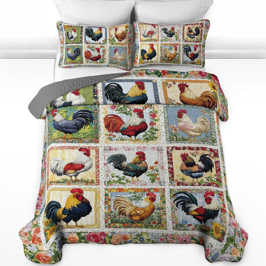 Ensemble de courtepointe toutes saisons Shineful 3 pièces Countryside Rooster Bliss