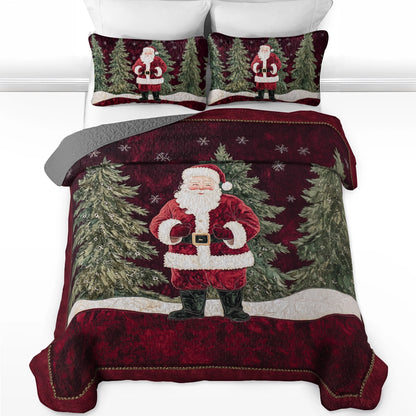 Shineful All Season Quilt 3-Piece Set Festive Santa Forest