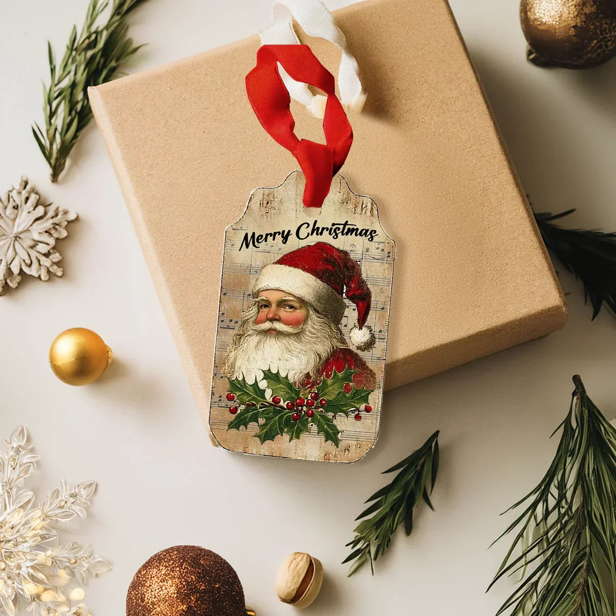 Glänzendes Acryl-Ornament „Santa“ – Weihnachtslieder-Set