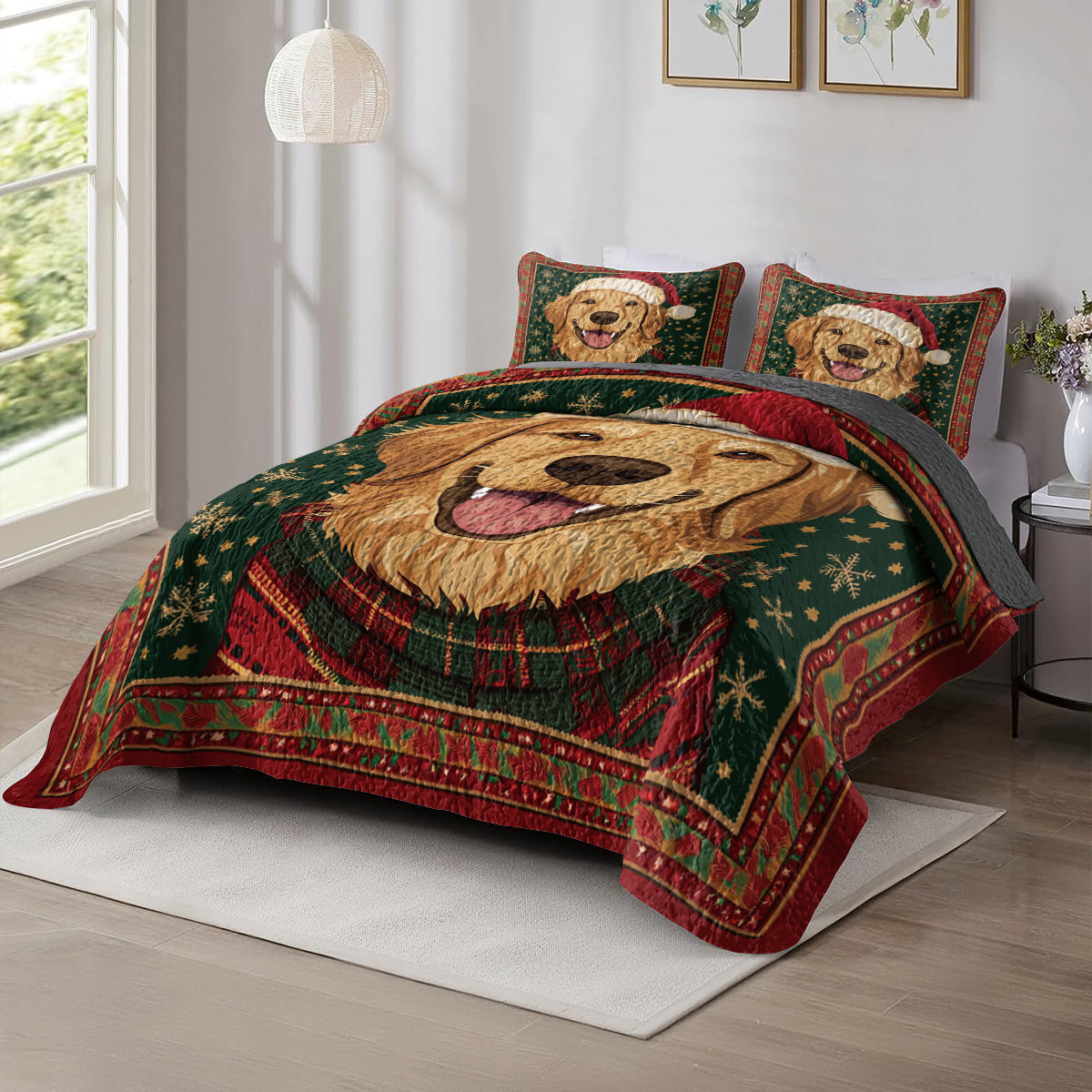 Shineful All Season Quilt 3-Piece Set Christmas Golden Retriever