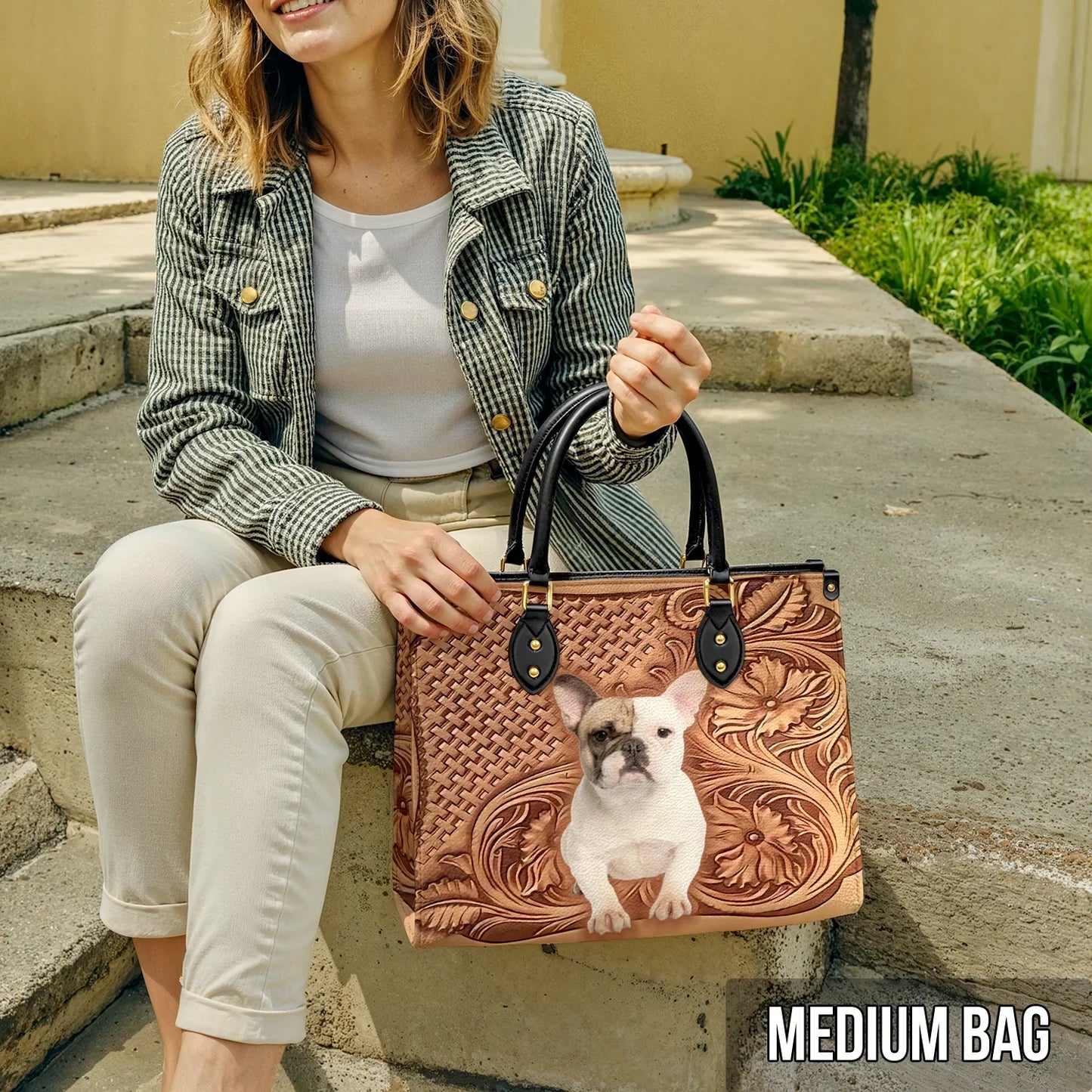 Sac en cuir brillant Bouledogue français Élégance