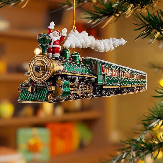 Décoration en acrylique 2D brillante – L'aventure joyeuse du train du Père Noël