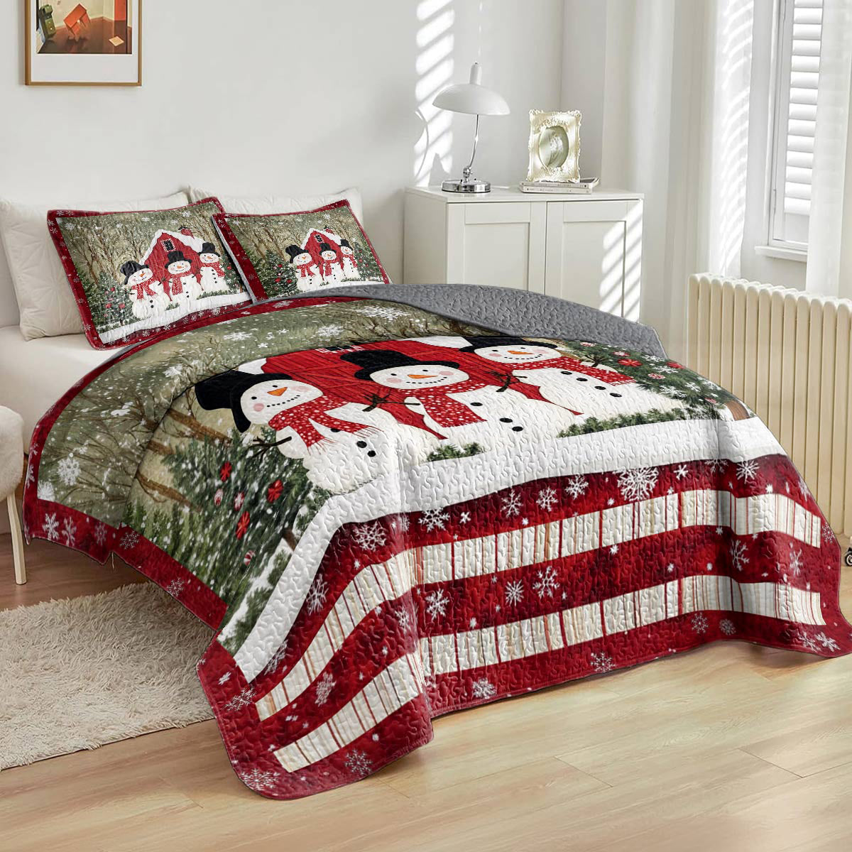 Shineful All Season Quilt 3-Piece Set Snowman Christmas