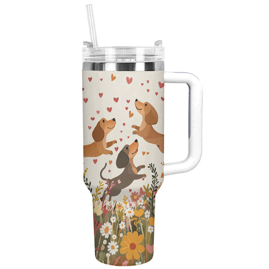 Shiny Tumbler Blumen Dackel mit Herz