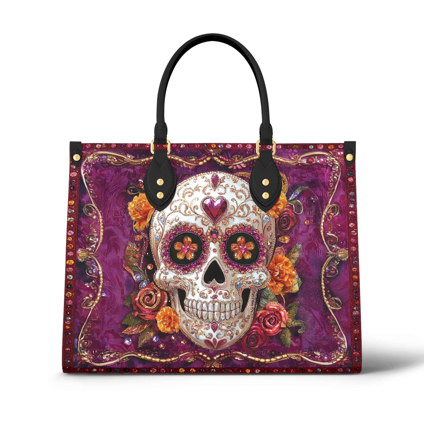 Shineful Leather Bag Vibrant Sugar Skull Elegance