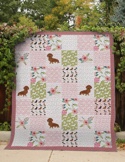 Shineful Flat Print Faux Quilt Blanket Dachshund Dream