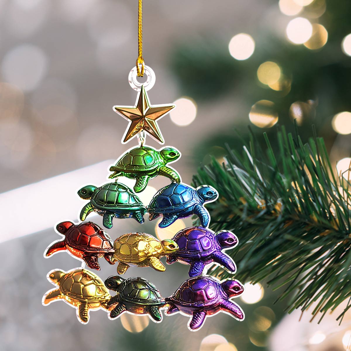 Shineful 2D Acrylic Ornament Turtle Christmas Tree