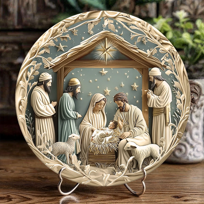 Shineful 2D Wooden Plaque, Hanging Decor, Door Sign - Starry Night Adoration Nativity