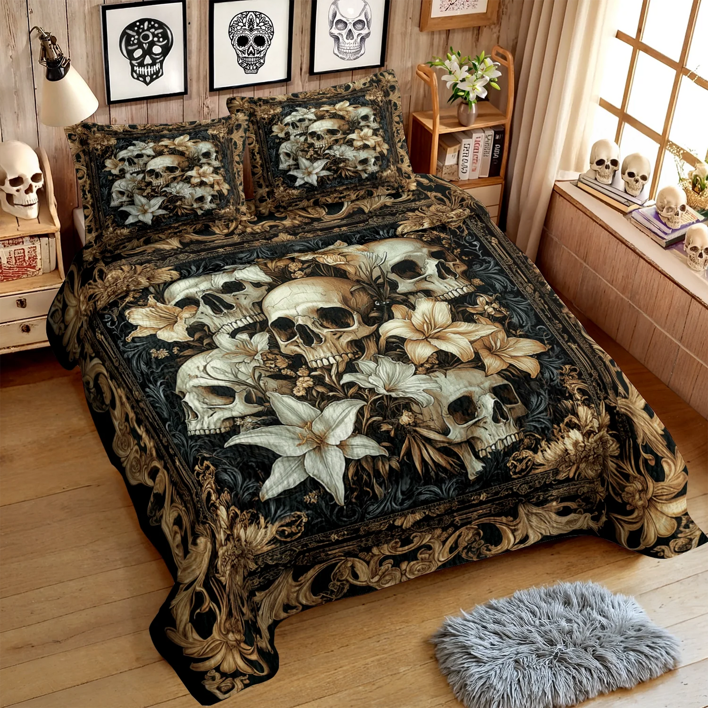 Shineful All Season Quilt 3-Piece Set - Lily Skulls