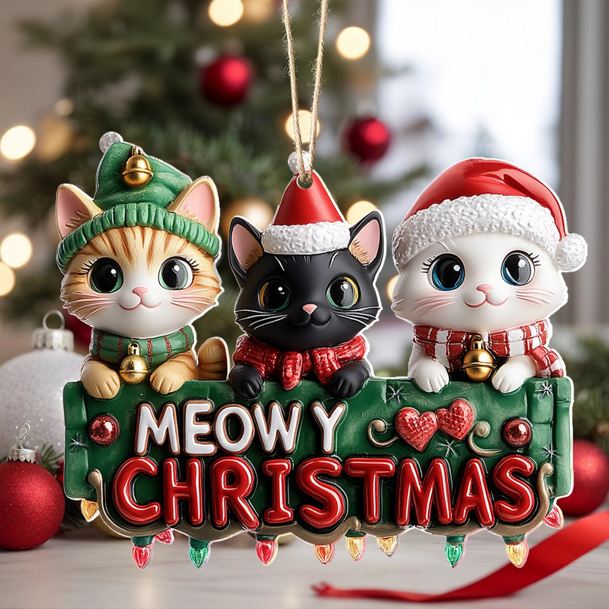 Shineful 2D Acrylic Ornament - Purrfectly Christmas Cats Trio