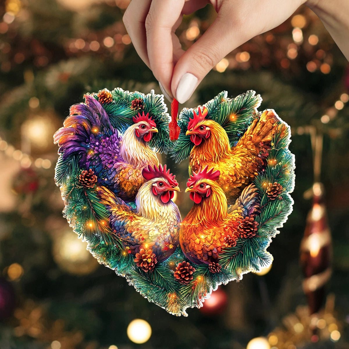 Shineful 2D Acrylic Ornament Chicken Festive Flock Heart