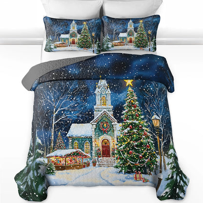 Shineful All Season Quilt 3-Piece Set - Christmas Church Serenity