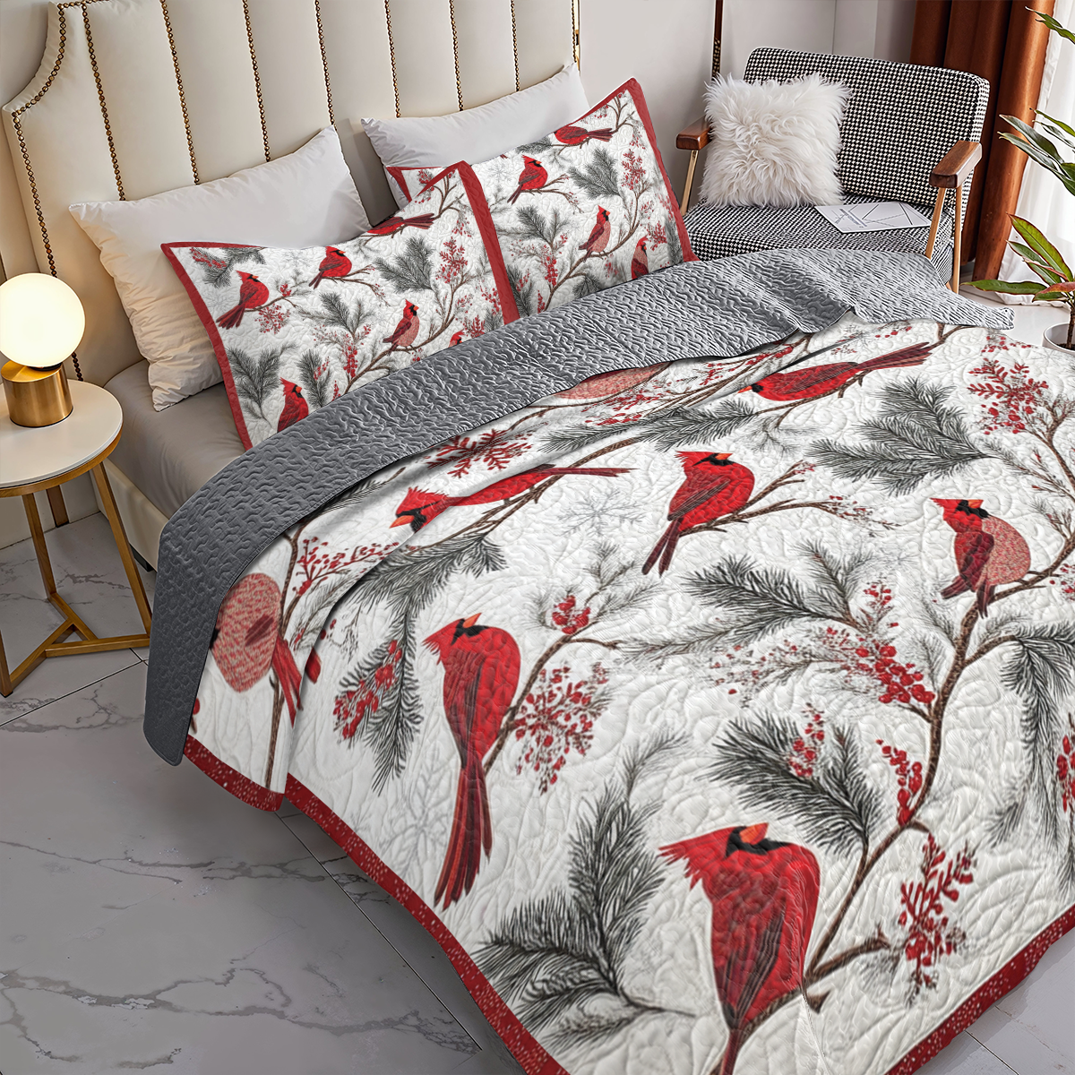 Shineful All Season Quilt 3-Piece Set - Festive Feathered Bliss