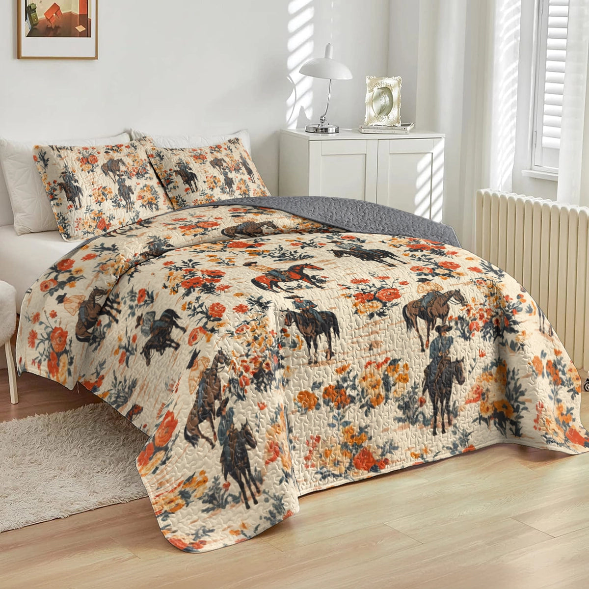 Shineful All Season Quilt 3-Piece Set Cowboy Ranch Blossoms