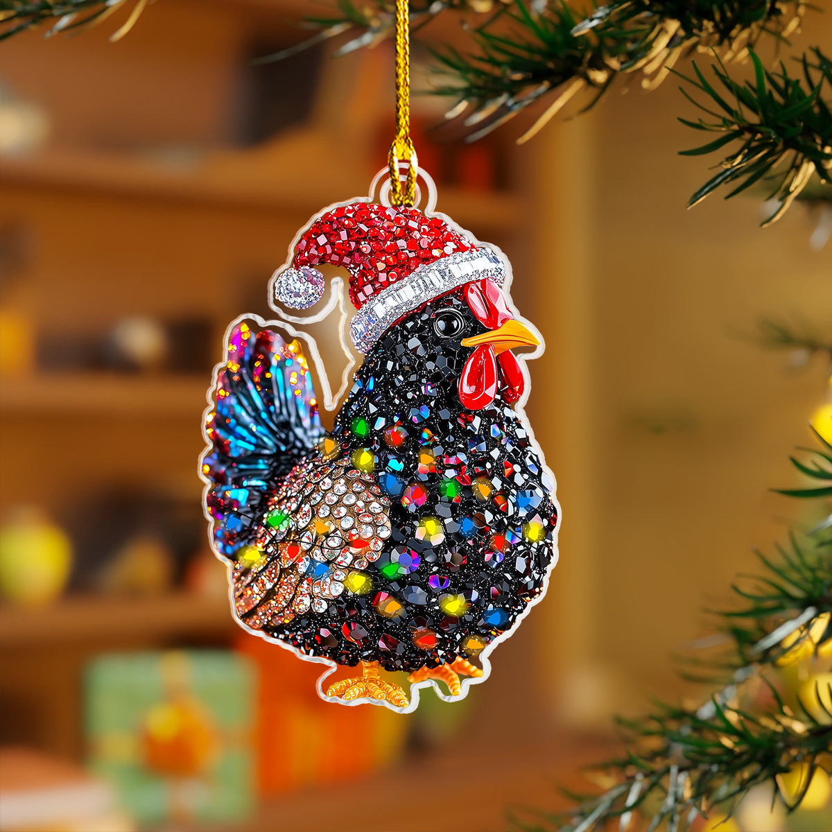 Glänzendes 2D-Acryl-Ornament „Twinkling Christmas Chicken Collection“