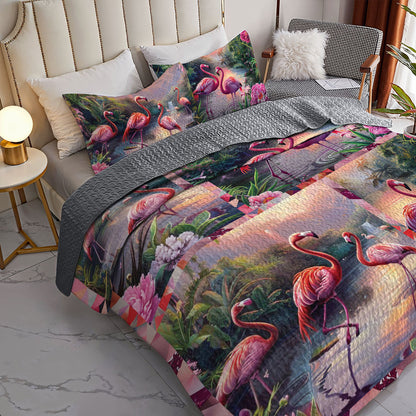 Shineful All Season Quilt 3-Piece Set Tranquill Flamingo