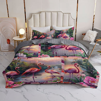 Shineful All Season Quilt 3-Piece Set Tranquill Flamingo